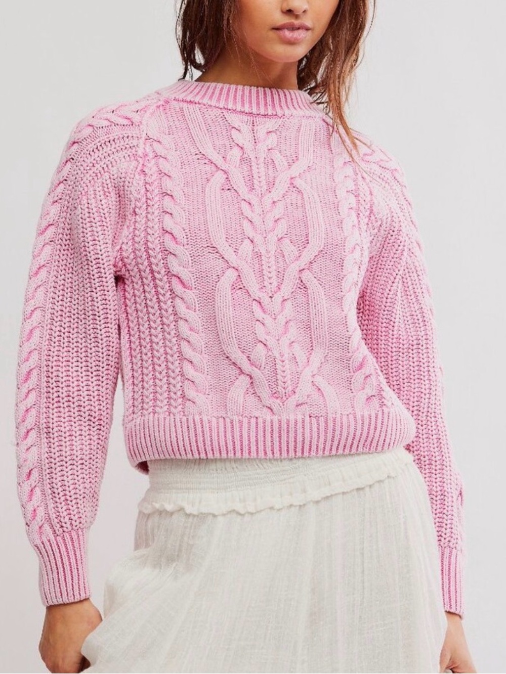NWT FREE PEOPLE Aurora Pink FRANKIE Cable Oversize Sweater X-Small